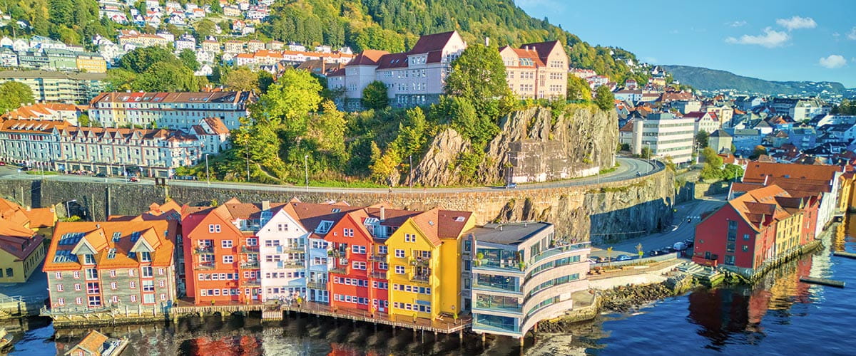 An aerial view over Bergen, Norway
